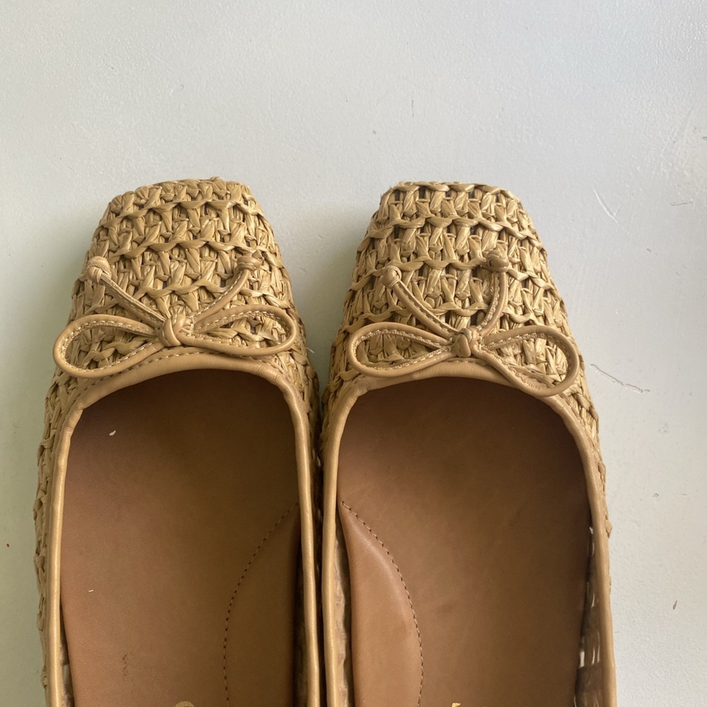 Eric Javits Parris Raffia Natural Woven Square-Toe Ballet Flats in Tan Size 9 - Picture 8 of 15